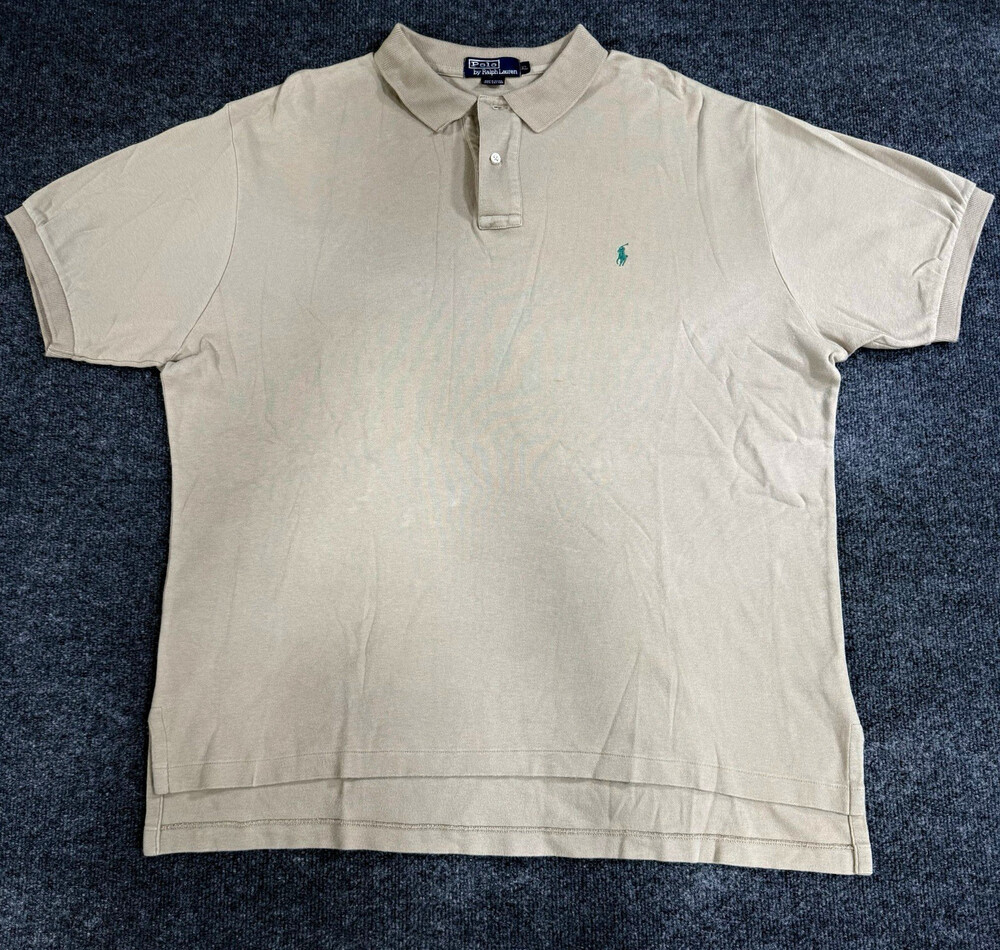 Polo Ralph Lauren Mens XL Beige Tan Polo Shirt Green Pony 100% Cotton Mexico